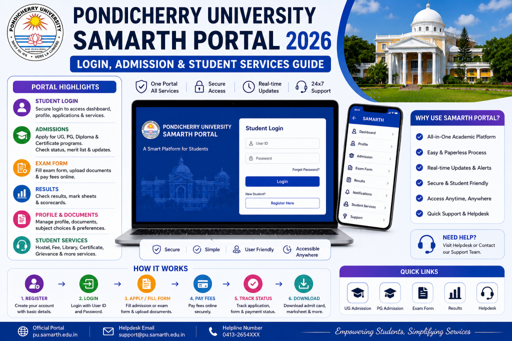 Pondicherry University Samarth Portal Login, Admission & Student Services Guide 2026