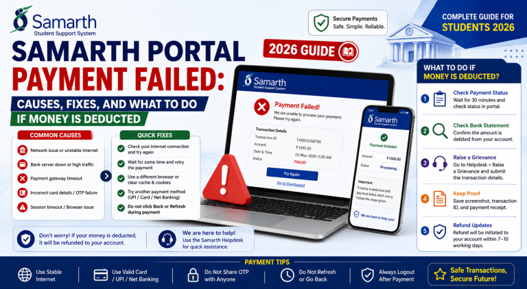 Samarth Portal Payment Failed Causes, Fixes, and What to Do If Money Is Deducted (2026 Guide)